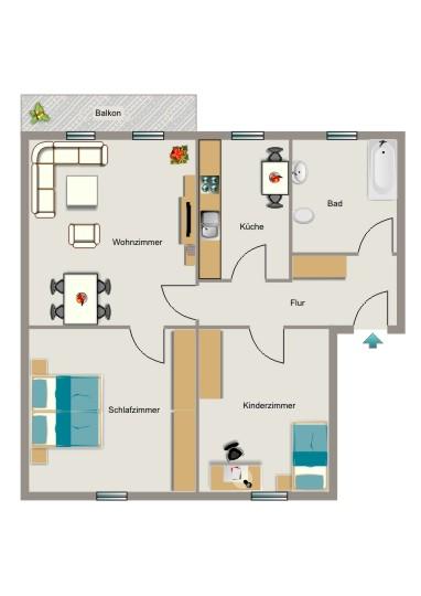 Etagenwohnung Bottrop Batenbrock - 3.5 Zimmer, 60 m&sup2;, 497&euro; | Angebot:26634617