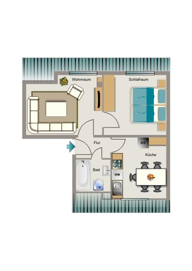 Dachgeschoßwohnung Dinslaken Hiesfeld - 2.5 Zimmer, 45 m&sup2;, 446&euro; | Angebot:25089500