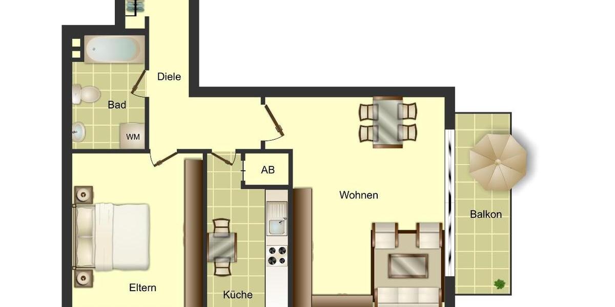 Etagenwohnung Voerde (Niederrhein) - 2.5 Zimmer, 66 m&sup2;, 326&euro; | Angebot:25893211