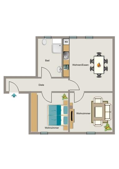 Etagenwohnung Bottrop Batenbrock - 2.5 Zimmer, 51 m&sup2;, 436&euro; | Angebot:24656165