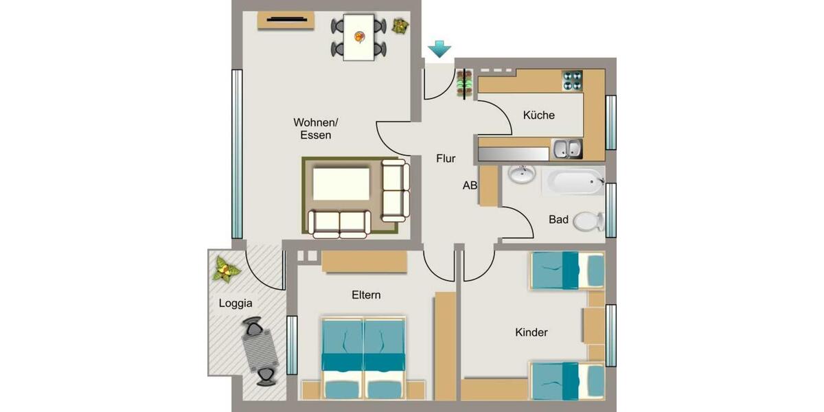 Etagenwohnung Moers Rheinkamp - 3.5 Zimmer, 64 m&sup2;, 686&euro; | Angebot:26672538