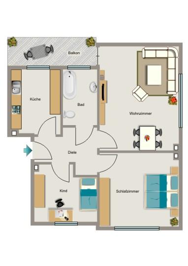 Etagenwohnung Neukirchen-Vluyn Vluyn - 3.5 Zimmer, 59 m&sup2;, 506&euro; | Angebot:26042970