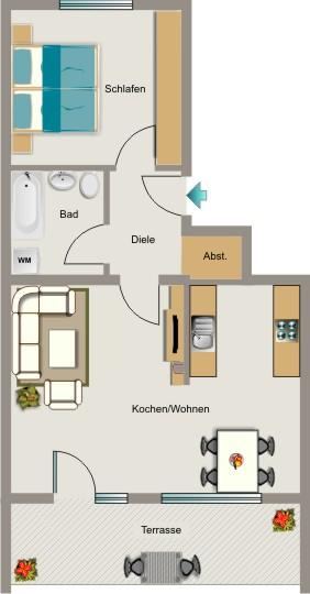 Etagenwohnung Voerde (Niederrhein) - 2.5 Zimmer, 58 m&sup2;, 430&euro; | Angebot:25962694