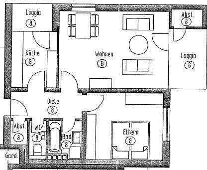 Etagenwohnung Bocholt - 2 Zimmer, 60 m&sup2;, 590&euro; | Angebot:26003492